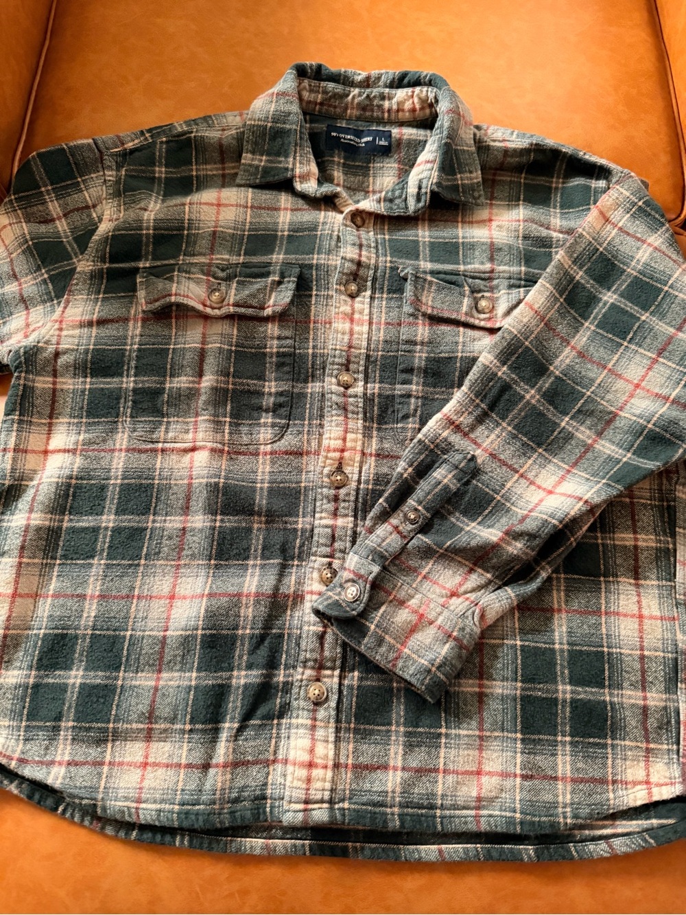 Abercrombie Men’s Green & Tan Plaid Flannel Shirt - Casual Button-Up